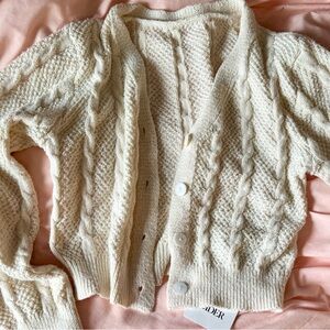 Cider Ivory Cable Knit Cropped Cardigan